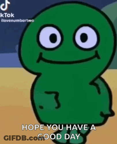Green Cartoon Character Standing On Sandy Beach GIF
