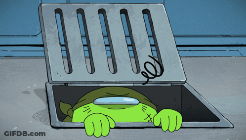 Green Cartoon Character Sticking Head Out Of Drain GIF