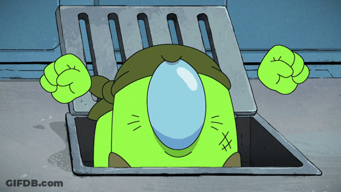 Green Cartoon Character Sticking Head Out Of Hole GIF