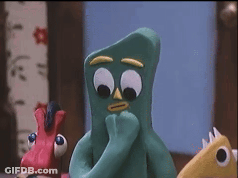 Green Cartoon Character With Big Eyes And Yellow Beak GIF