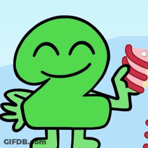 Green Cartoon Character With Big Eyes Smiling GIF