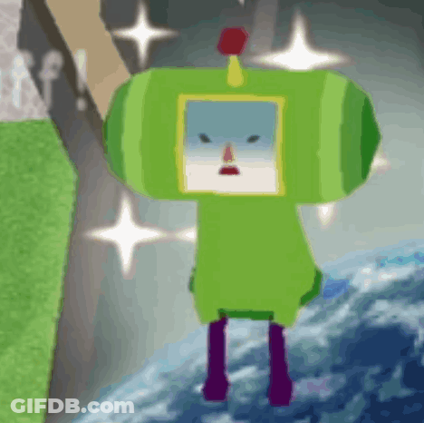 Green Cartoon Character With Blue Face And Purple Legs Standing On Planet GIF