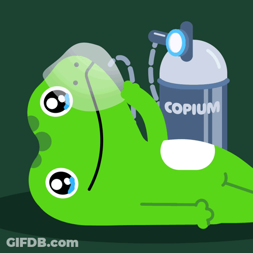 Green Cartoon Character With Copium Container GIF