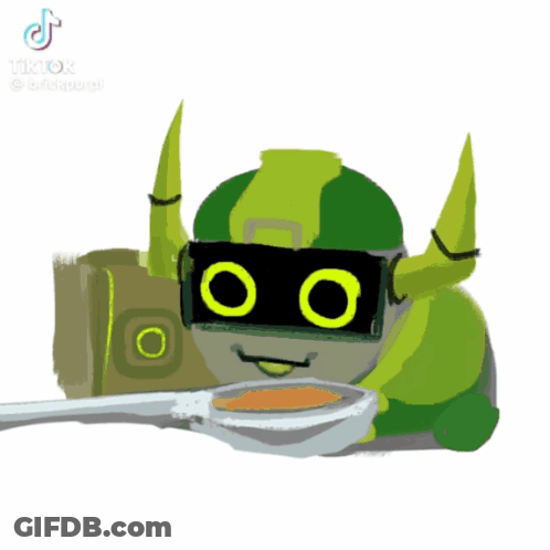 Green Cartoon Character With Horns And Glasses Laying Down GIF