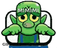Green Cartoon Character With Mimi On Hat GIF