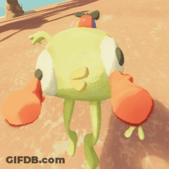 Green Cartoon Character With Orange Arms GIF