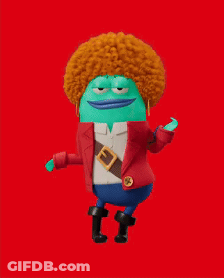 Green Cartoon Character With Red Curly Hair And Blue Mouth GIF