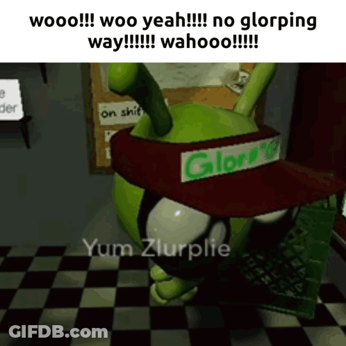 Green Cartoon Character With Red Glory Hat GIF