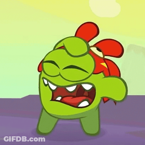 Green Cartoon Character With Red Head Covering Face GIF