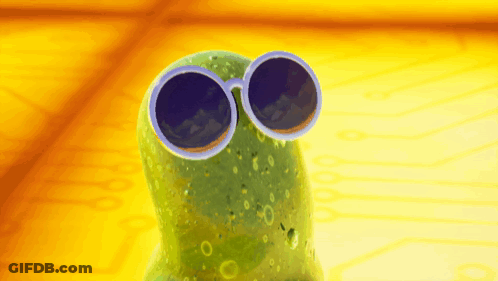 Green Cartoon Character With Round Sunglasses GIF