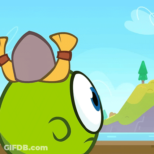 Green Cartoon Character With Sword On Head And Tree GIF