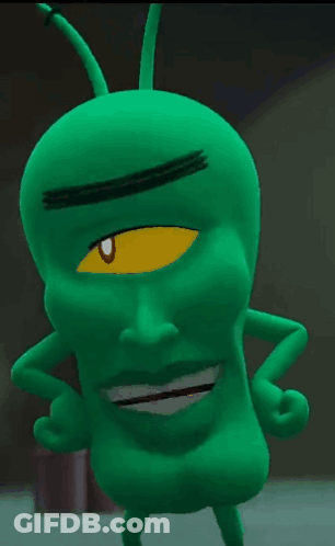 Green Cartoon Character With Yellow Eye Smiling GIF