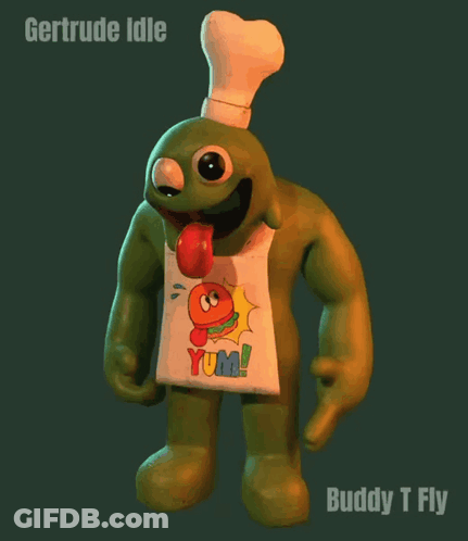Green Cartoon Chef With Yum Apron GIF
