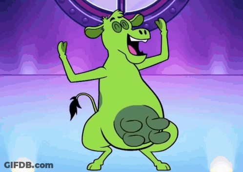 Green Cartoon Cow With Large Stomach GIF