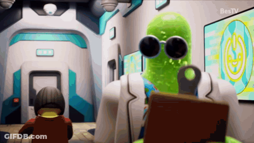 Green Cartoon Holding Book With Bestv Sign GIF