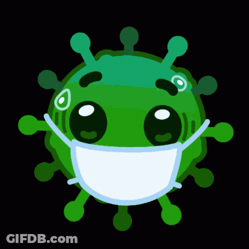 Green Cartoon Virus Wearing Mask GIF