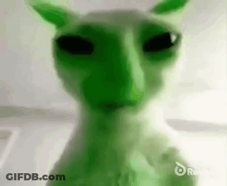 Green Cat With Black Eyes And Ears GIF