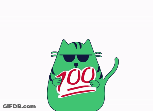 Green Cat With Sunglasses Holding 100 Sign GIF