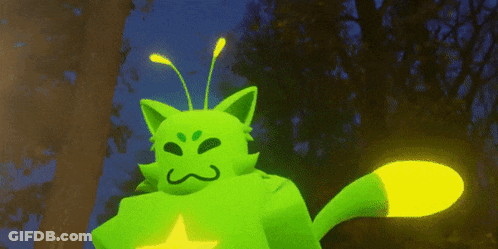 Green Cat With Yellow Star In Dark GIF