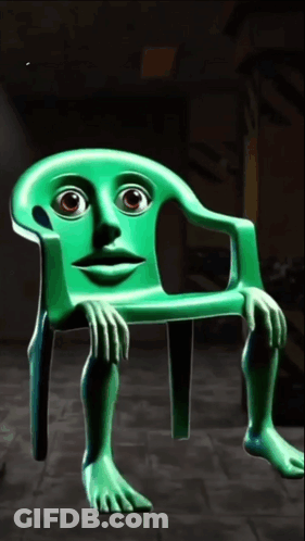 Green Chair With Cartoon Face And Legs GIF