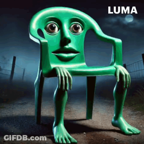 Green Chair With Face And Legs GIF