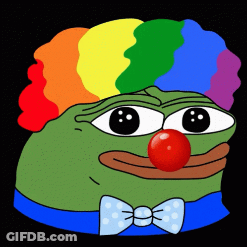 Green Clown Frog With Red Nose Rainbow Hair GIF