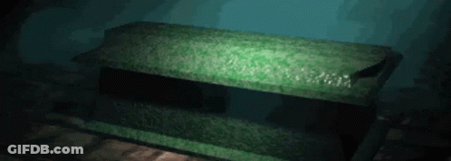 Green Coffin In Dark Room Water GIF