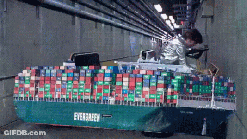 Green Container Ship With Evergreen GIF