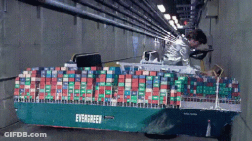 Green Container Ship With Evergreen GIF