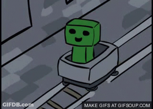 Green Creeper Riding Roller Coaster GIF