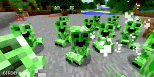 Green Creepers Standing In Minecraft World GIF