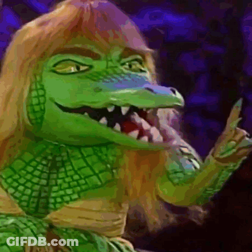 Green Crocodile With Long Hair GIF