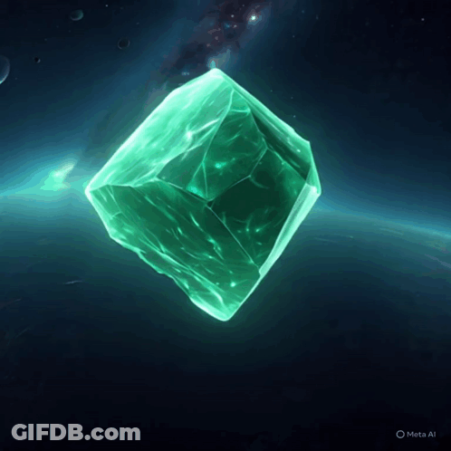 Green Cube Floating In Space With Meta AI Icon GIF