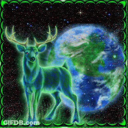 Green Deer Standing In Front Of Globe GIF