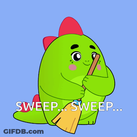 Green Dinosaur Holding Broom Sweep Sweep GIF