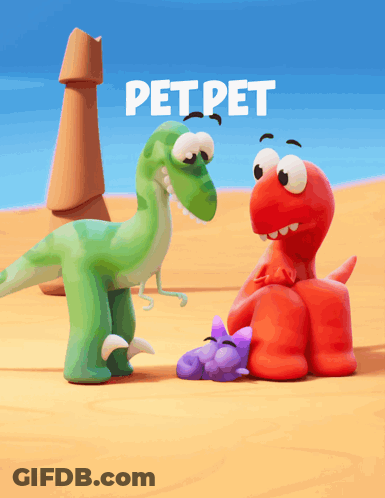 Green Dinosaur With Red And Purple Dinosaur Petpet GIF