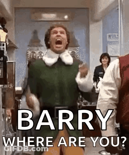 Green Elf Screaming In Store Asking Barry Where Are You GIF