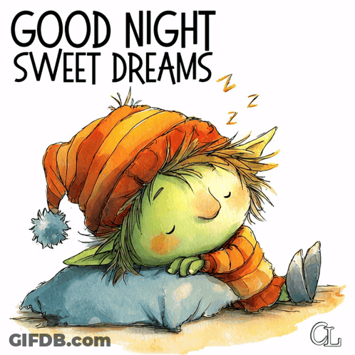 Green Elf Sleeping On Pillow Good Night Sweet Dreams GIF