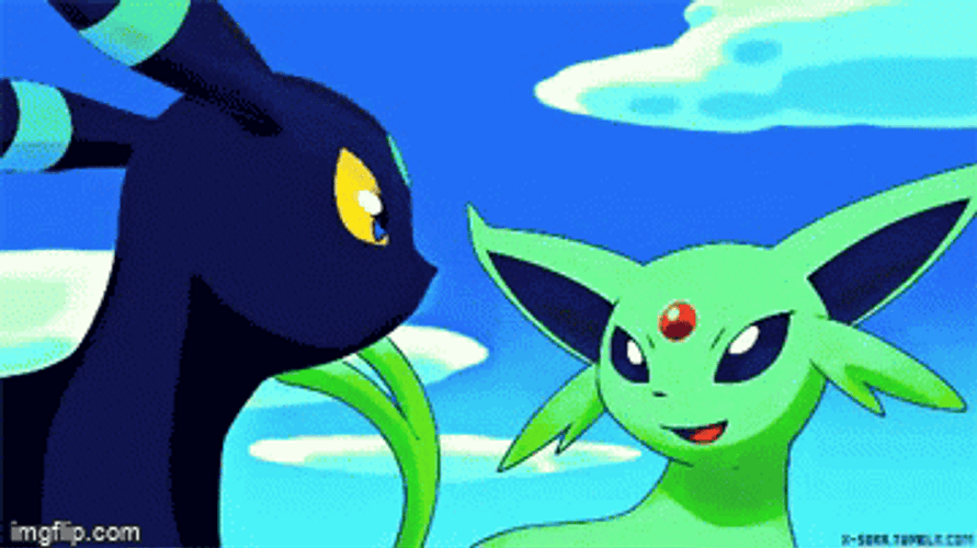 Green Espeon And Umbreon Talking GIF