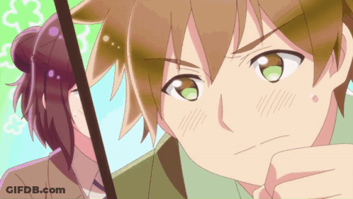 Green-Eyed Boy And Purple-Haired Girl GIF