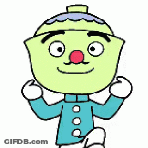 Green Face Red Nose Cartoon Character Blue Jacket Hat GIF