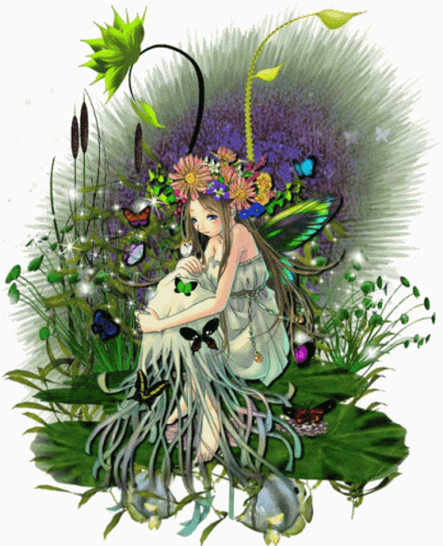 Green Fairy In Floral Garden GIF