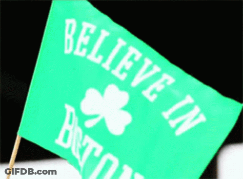 Green Flag Saying Believe In Boston With Shamrock GIF