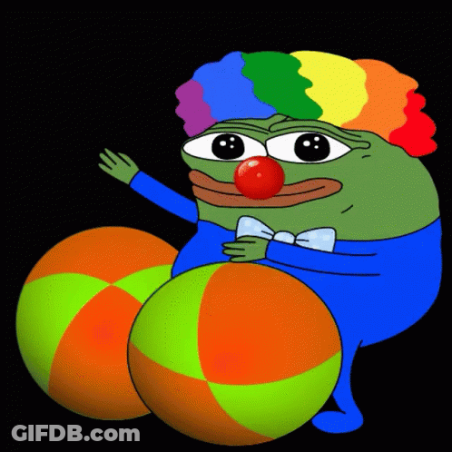 Green Frog Clown Holding Two Balls GIF