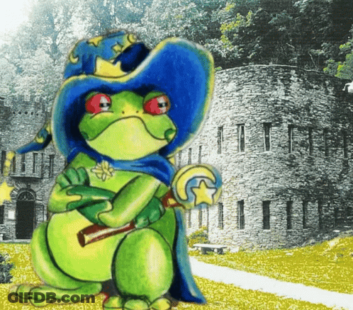 Green Frog In Blue Hat And Cape Holding Wand GIF
