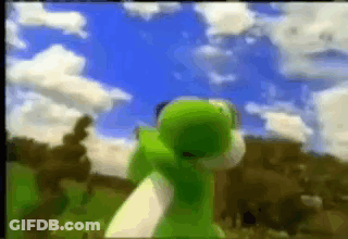 Green Frog In Field Blue Sky Clouds GIF