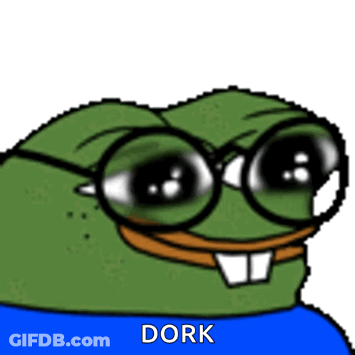Green Frog In Glasses And Blue Shirt Saying Dork GIF