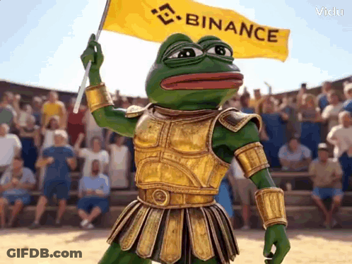 Green Frog In Gold Armor Holding Binance Flag GIF