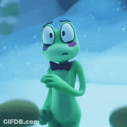Green Frog In Purple Bow Tie Looking GIF