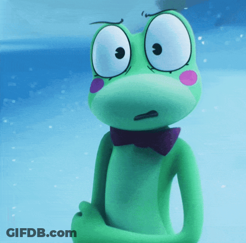Green Frog In Purple Bow Tie Looking At Camera GIF